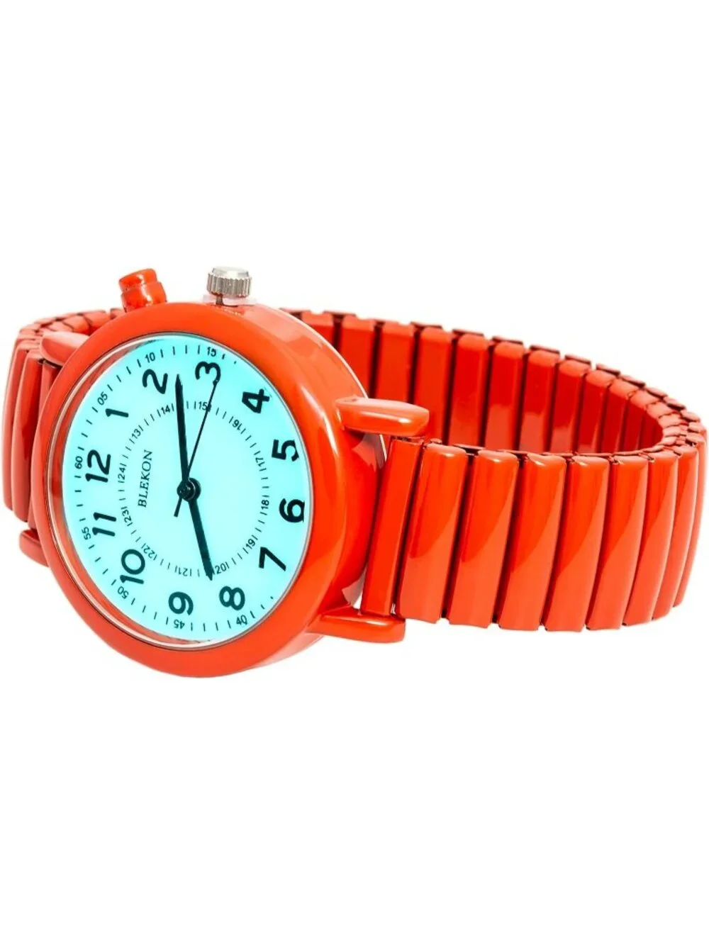Women's Red Light Up Dial Analog Display Push Button Glossy Expansion Band Watch